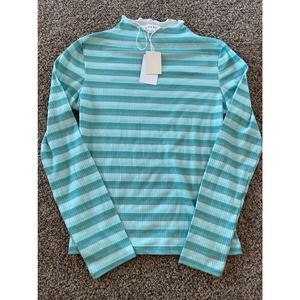 Cali Be Light Blue Striped Mock neck Top - XS